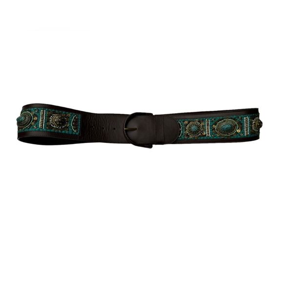 Chicos Caracas Slouch Belt Turquoise Leather Beaded Size Large - Picture 3 of 12